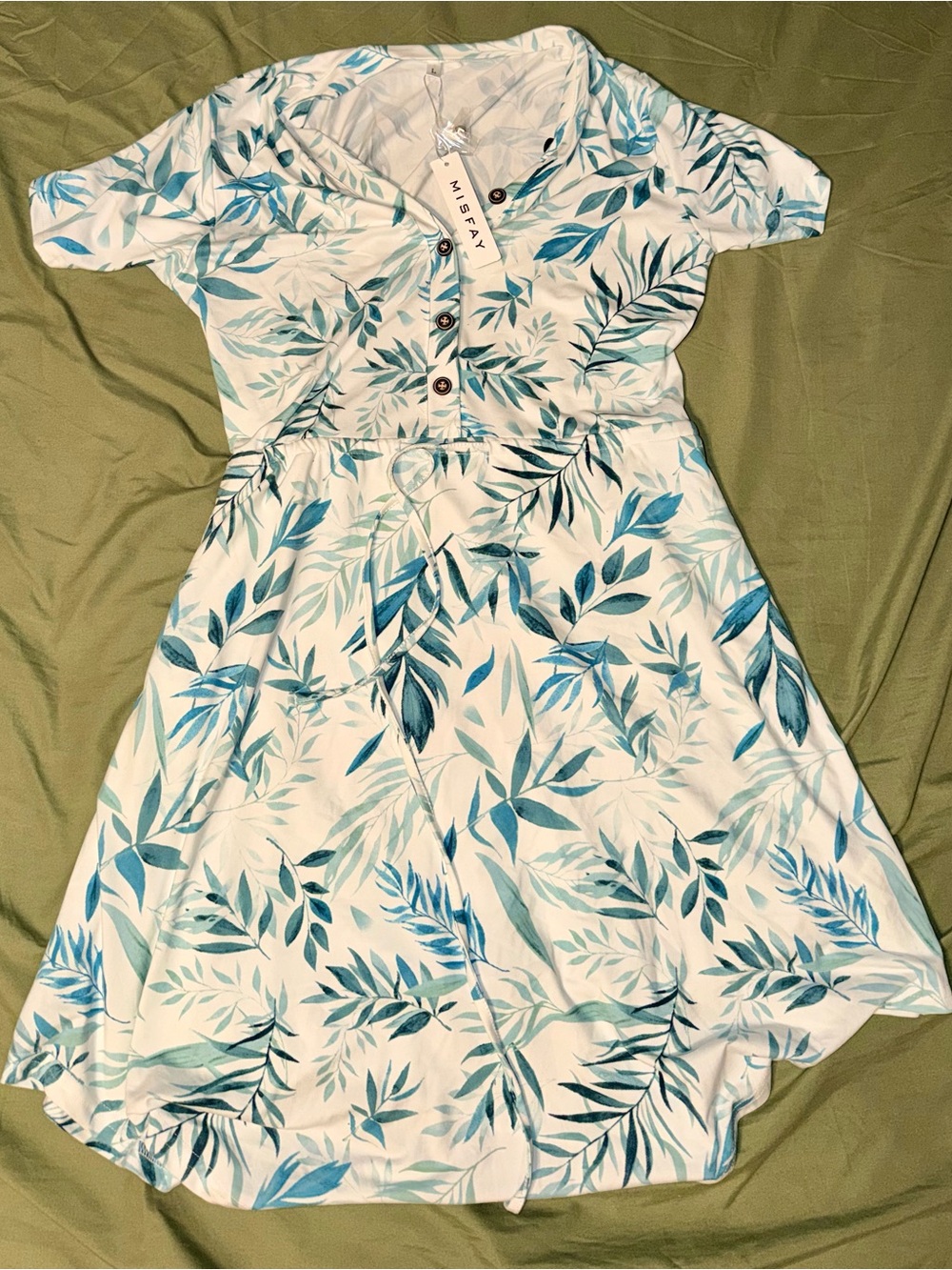 Leaf Print Short Sleeve Dress
